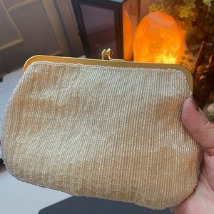 Beautiful Lord and Taylor beaded clutch with gold strap and hardware